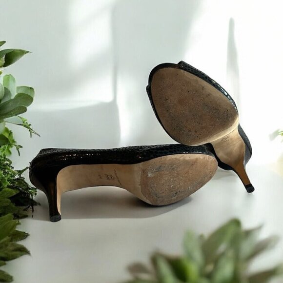 ANTONIO MELANI BLACK SNAKESKIN PEEP-TOE HEELS - Picture 6 of 6